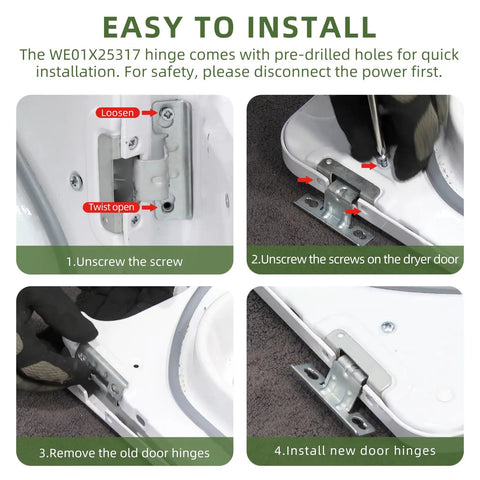 Instruction steps for installing Dryer Door Hinge For GE Hotpoint 4466992 AP6032615 PS11763047 EAP11763047 Silver 1 Pack