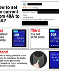 Instructions for adjusting Go To Level 2 EV Charger For All North American EVs Fast 50 Amp 240 Volt Home Charger settings from 40A to 50A.