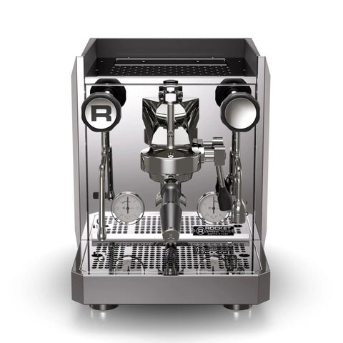 Front view of Giotto Fast R Espresso Machine With Rotary Pump And Heat Exchanger And PID Temperature Control In Chrome Finish
