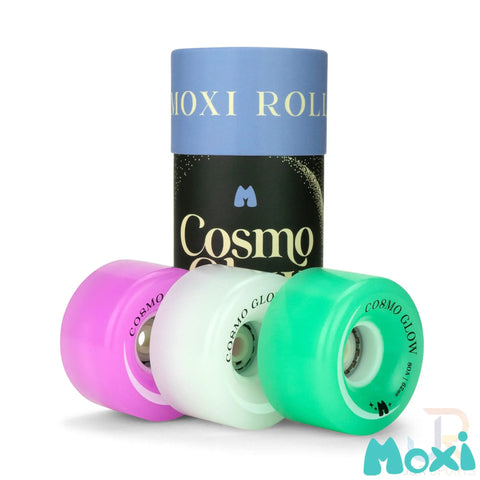 Cosmo Glow LED Outdoor Roller Skate Wheels Quad Pack 62mm By 32mm White Rain Glow With Bright Light Up Illumination