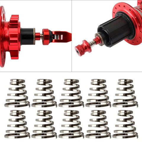 10 Pack Bike Wheel Quick Release Spring Skewers Stainless Steel Rustproof High Tension Durable Spring Pads, close-up view