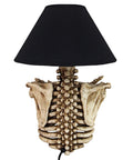 Rest In Pieces Gothic Skeleton Table Lamp With Black Shade 14 Inch Tall Spooky Skeletal Torso Accent front view