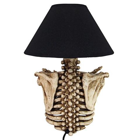 Rest In Pieces Gothic Skeleton Table Lamp With Black Shade 14 Inch Tall Spooky Skeletal Torso Accent front view