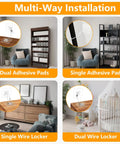 Multi-way installation of No Drill Metal Wall Anchors Bombproof Furniture Brackets for baby proofing, showing various setups.