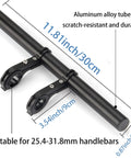 Long 11.8 Inch Aluminum Handlebar Extender For 31.8mm And 25.4mm Bike Bars with extra mount bracket.