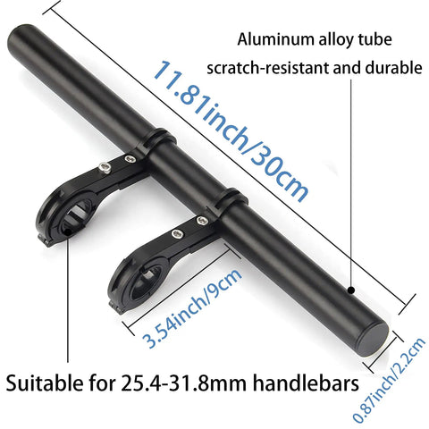 Long 11.8 Inch Aluminum Handlebar Extender For 31.8mm And 25.4mm Bike Bars with extra mount bracket.