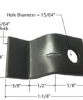 Bulletproof Build 14 Gauge Steel Table Top Fasteners With Screws, Heavy Duty Z Clip Connectors showing dimensions and hole details.
