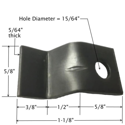 Bulletproof Build 14 Gauge Steel Table Top Fasteners With Screws, Heavy Duty Z Clip Connectors showing dimensions and hole details.