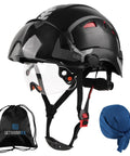 Heavy Duty Safety Helmet With Adjustable Clear And Tinted Visors, Ventilated Hard Hat, Ansi Z891 Certified No Nonsense Job Site Armor For Construction Work, Matte Black Shell with clear visor and accessories.