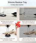 Comparison of Electric Handheld Milk Frother With Stand For Coffee At Home showing silicone tray preventing counter stains.