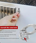 Hand installing 2 Pack RV Water Heater Cam Locks With Hooks Stainless Twist Cam Lock Latch Fasteners on camper door