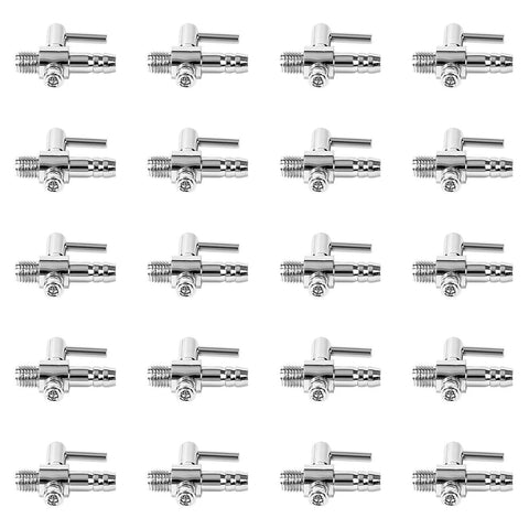 Twenty chrome AQUANEAT aquarium 1-way thread valves with lever for air flow control, 20 pcs