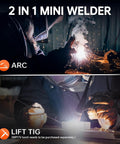 Welder using 110V Digital Display Stick Welder Beefy 200A Output 60 Percent Duty Cycle Arc Lift TIG Inverter LCD Screen.