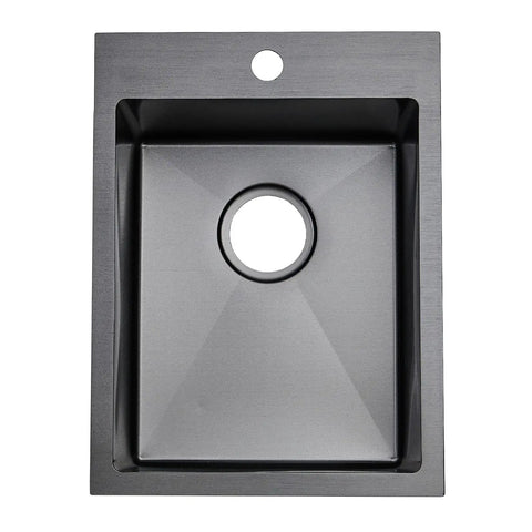 Top view of a Gunmetal Black Drop In Bar Sink For Small Kitchens And RVs, 15x20 Inch Stainless Steel 16 Gauge Top Mount Wet Bar Prep Sink