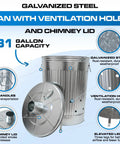 Outdoor 31 Gallon Burn Barrel For Trash Leaves And Paper Galvanized Steel Burn Can Cage Bin With Chimney Lid And Vent Holes