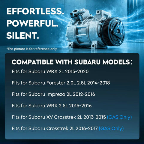 Straight Up Reliable Ac Compressor Assembly With Clutch To Keep Your Subaru Ride Ice Cold And Lowkey Dope During Peak Summer Heat On Impreza For Forester Wrx Crosstrek, showing compressor design and compatibility details.