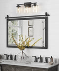 Bathroom with Three Light Matte Black Bathroom Vanity Lights With Clear Glass Shades Modern Wall Sconces For Over Mirror Anti Rust Metal Fixtures