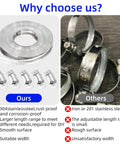 32.8Ft Metal Strap With 24 Stainless Steel Hose Clamps Kit comparison, featuring smooth 304 stainless steel versus rough alternatives