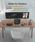 Heavy Duty Dual Monitor Arm Desk Mount For Two Screens 13 To 32 Inches Vesa Compatible Swivel Stand with two monitors on a modern desk.