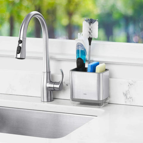 Real Handy Stainless Steel Sink Caddy Keeps Sponges And Brushes Neat And Within Reach With Ventilated Divider And Drip Tray