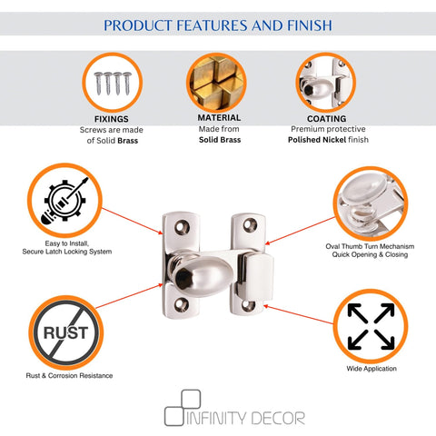 Polished Nickel Oval Cabinet Turn Latch 55mm Cupboard Lock for Kitchen and Bath Cabinets
