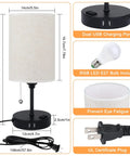 Diagram of Bedside Lamp With 2 USB Ports And Outlet Lit RGB Color Changing Nightstand Light, 3-Way Dimmable With Remote Control features