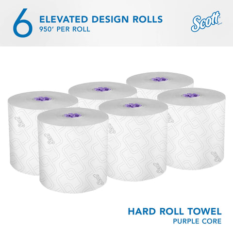 Heavy Duty High Capacity Hard Roll Paper Towels With Elevated Design And Absorbency Pockets For Purple Core Dispensers White Bulk Case