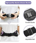 Anti Slip Gait Belt Transfer Strap For Seniors With Quick Release Buckle shown on person, close-up on buckle