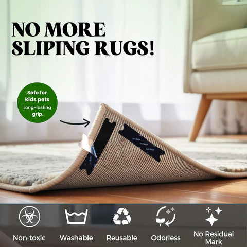 Non Slip Rug Gripper Pads 20 Pack Set, Super Sticky Adhesive Rug Stoppers That Are Reusable And Washable under a lifted rug corner