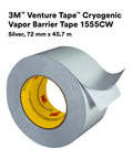 Cryogenic Vapor Barrier Tape 1555CW dual-sided polyester silver roll for seals and joints, 2.83 inch by 50 yard, UL723 classified
