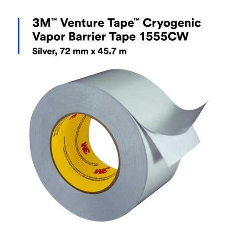 Cryogenic Vapor Barrier Tape 1555CW dual-sided polyester silver roll for seals and joints, 2.83 inch by 50 yard, UL723 classified