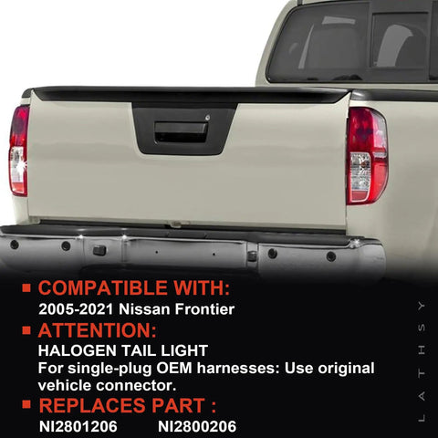 Nissan Frontier Tail Lights With Bulbs Left And Right Direct Replacement 2005 2021 Plug And Play Rear Lamps installed on truck bed