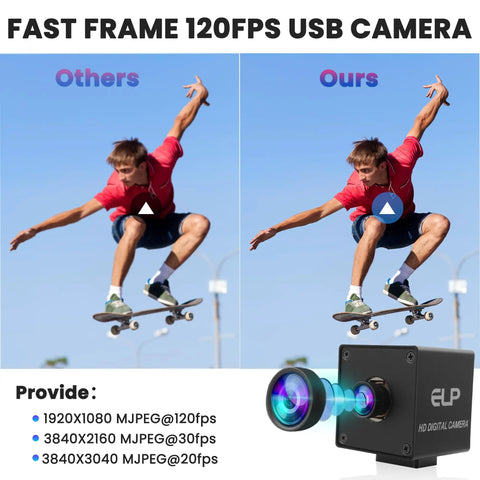 Comparison of two skateboarders captured by high-speed USB autofocus camera. Shows motion clarity improvement with 1080P 120FPS.