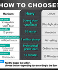 Comparison chart for screen and storm door sizes with focus on Heavy Duty Storm Door Closer With Hold Open Feature.