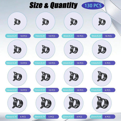 Beefy Spring Hose Clamp Kit With Pliers 130 Piece 6 To 25 mm Assortment For Automotive Fuel Lines Diagram