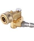 Meteor Blast brass pivoting pressure-washer nozzle coupler with 1/4-inch quick-connect and safety lock, front view