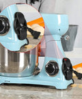 Stick On Cord Organizer For Kitchen Appliances, Easy Wrap Cord Holder on blue mixer, neat countertop setup
