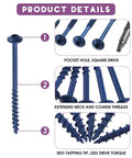 Detailed view of 100 Piece Pocket Hole Screw Set 8 By Two And A Half Inch Coarse Thread Self Tapping Screws With Square Drive And Drive Bit Included Blue Coated For Woodworking Projects In Handy Storage Box