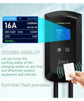 Heavy Duty Ev Charger With Type Two Connector display panel showing charging status, 32Amp plug and play functionality.
