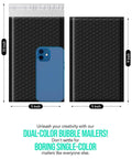 5x10 Inch Black Bubble Mailers Self Sealing Padded Envelopes, 100 Pack, Inner 9 Inch Size, shown with a smartphone for scale