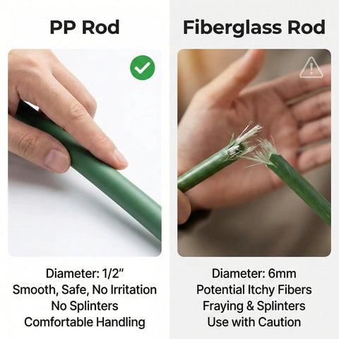 Comparison of PP rod and fiberglass rod for Garden Hoops for Raised Beds and Greenhouses, 24 Pack DIY Kit