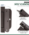Oil Rubbed Bronze Self-Closing Door Hinge, Heavy-Duty 3.5 Inch Auto Closer With 3 1/2 Inch Spring Hinge, 5/8 Inch Radius Corner