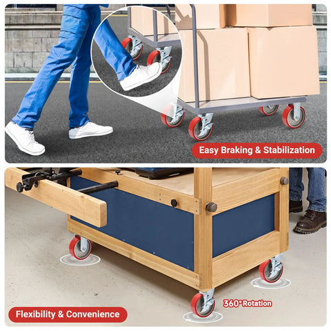 6 Inch Heavy Duty Industrial Grade Caster Wheels Set Of 4 With Aluminum Core PU Wheels And Durable Plate Swivel Casters With Brakes at work