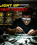 Rugged Job Site Ready Hands Free Glow Up Led Safety Glasses With Five Bright Adjustment Light Modes For Mechanics Weekend Warriors And Night Shift Work No Fuss Illumination Gear You Can Trust worn by a person repairing electronics in a workshop.