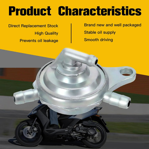 GY6 Vacuum Fuel Pump Petcock 3 Port Replacement For 50cc 125cc 150cc Engines with scooter background