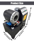 Rugged Electric Hydraulic Hose Crimping Machine With Ten Interchangeable Dies And Badass 3600 KN Crushing Force For No Sweat Rubber Tube Fixes On Any Workbench Today size dimensions shown 31.5 inches tall, 26.4 inches wide, 17.1 inches deep.