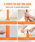 VEVOR orange house floor jack with steel telescoping post and base plate; height 53–93 in, 18000 lb capacity