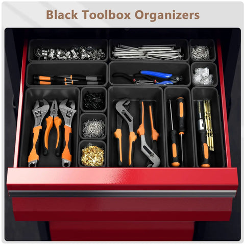 Fifty Eight Piece Black Toolbox Organizer Tray Divider Set For Desk Drawers And Garage Storage No More Jumbled Drawer Mess With Five Adjustable Sizes For Small Parts Rolling Tool Chest And Workbench Keep The Shop Slick