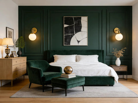 Bedroom with Vintage Wall Sconce Lighting Fixture With 5.9-Inch Round Milk White Hand Blown Glass Globe Shade Hardwired Mount