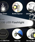 2 Pack 1000 Lumen EDC Keychain Flashlight With COB Work Light And Bottle Opener Magnetic Bracket Folding Pocket Light diagram
